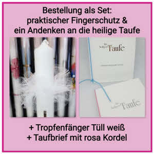 Geld sparen? Taufkerze als komplettes Set für den Paten bzw. die Patin (Aufpreis Euro 15,00): Bestellung als Set. Besteht aus: Taufkerze, Tropfschutz & Taufbrief klassisch